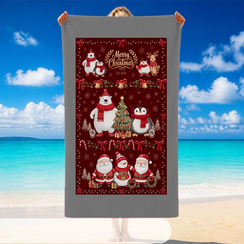 Christmas Printed Beach Towel Soft Quick Dry For Indoor Outdoor Home Use Holiday Gift