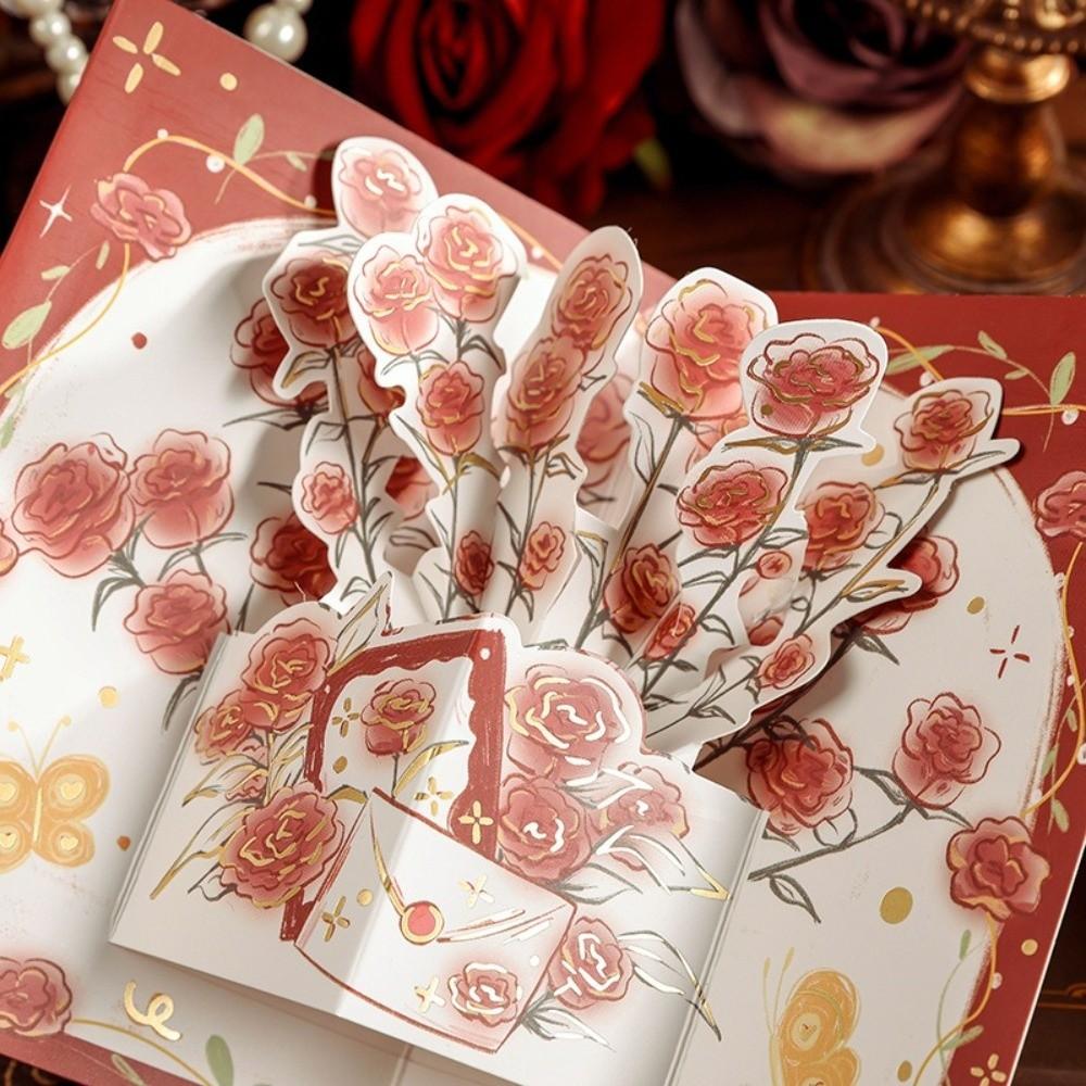 Surprised Pop Up Love 3D Greeting Card with Envelope Rose Valentine's Day Card Flower Thank You Card Wedding Invitations
