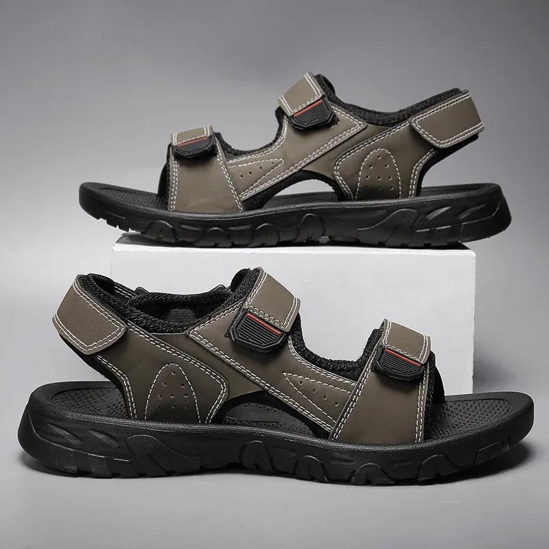 Outdoor Leather Men Sandals Summer Casual Shoes For Men Beach Sandals Soft Breathable Men Shoes Plus Size 38-47