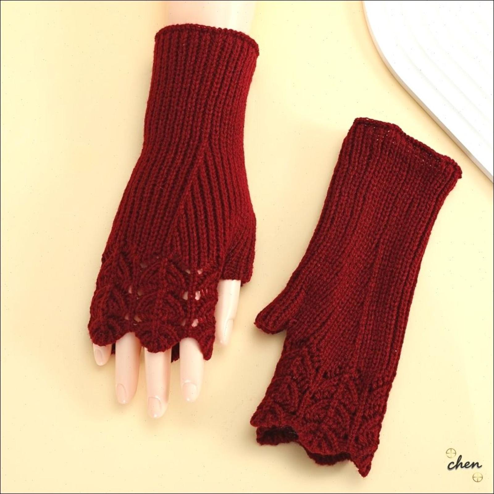 

Women s Winter Short Knitted Leak Finger Warm Wrist Sleeves, Woolen Gloves, Hollowed Out Short Gloves, One Size