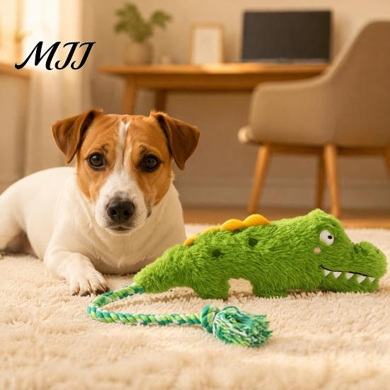 Interactive Squeaky Crocodile Chew Toy Plush Dog Toy, Stuffed Tug of War Game for Puppy Teething, Small Medium Dogs Anxiety Relief Durable Toys