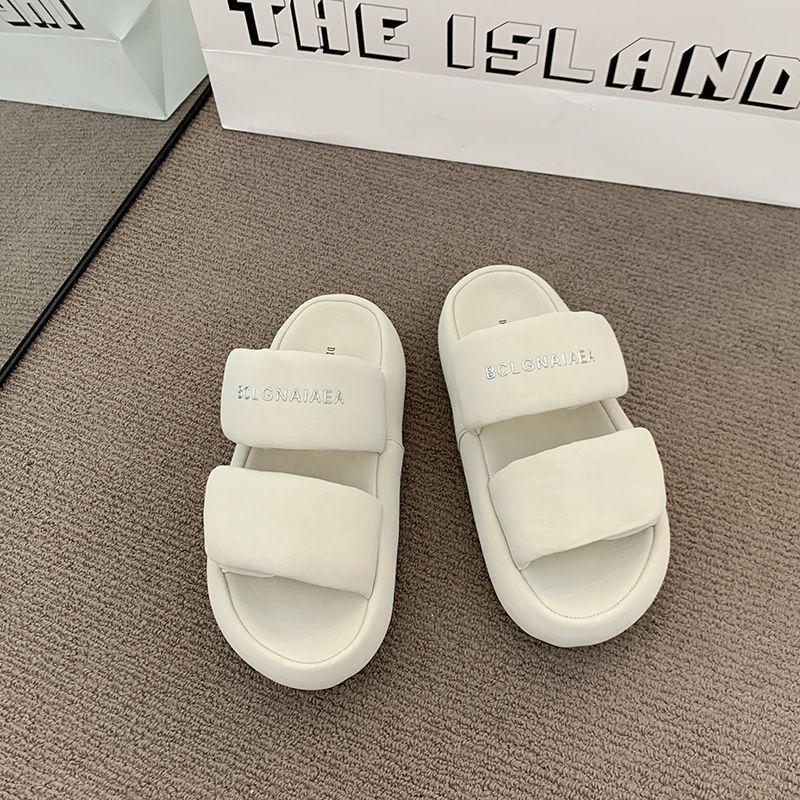 Thick Bottom Heightening Non-slip Stepping On Shit Cool Slippers 2025 New One-word Velcro Slippers Fashionable and Comfortable Outer Wear