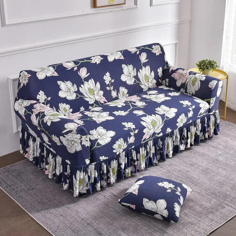 1 2 3 4 Seater Nordic Flowers Stretch Sofa Covers Elastic Spandex Sofas Skirt Cover for Living Room Universal Couch Slipcovers
