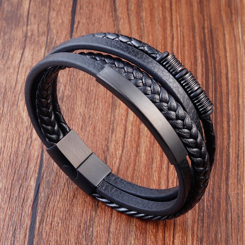 2026 Multi-layer Woven Bracelet Men's Cowhide Leather Rope Leather Bracelet