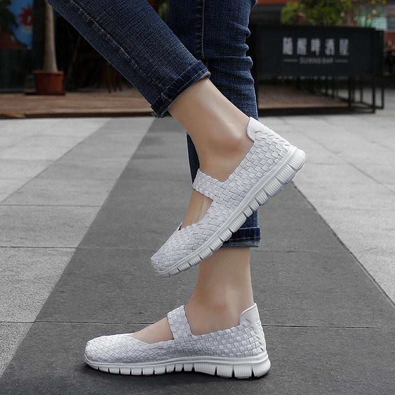 Summer Mary Janes Women Sandals Beach Lazy Shoes White Blue Casual Weave Soft Slip On Walking Color Sandals Large Size