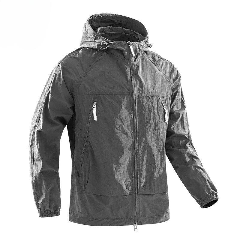 Summer Men‘s Cool Ice Silk Sun Protection Jacket Outdoor Breathable Hooded Thin Clothing S