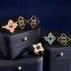 ] Multi-colored Four-leaf Clover Hollow Ring, Four-petal Flower Diamond Ring, Gold-plated Process, Advanced Texture