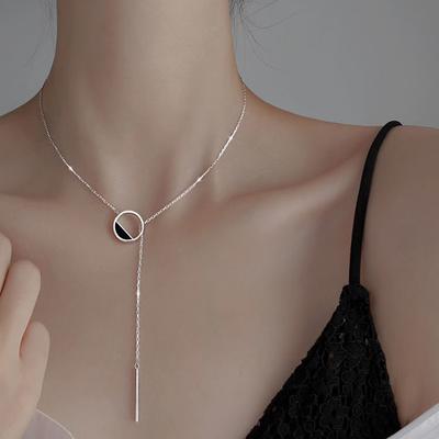 Collana in argento sterling 925 brillante e squisito, girocollo con rettangolo rotondo, regalo di compleanno per gioielli da donna, moda, festa di nozze