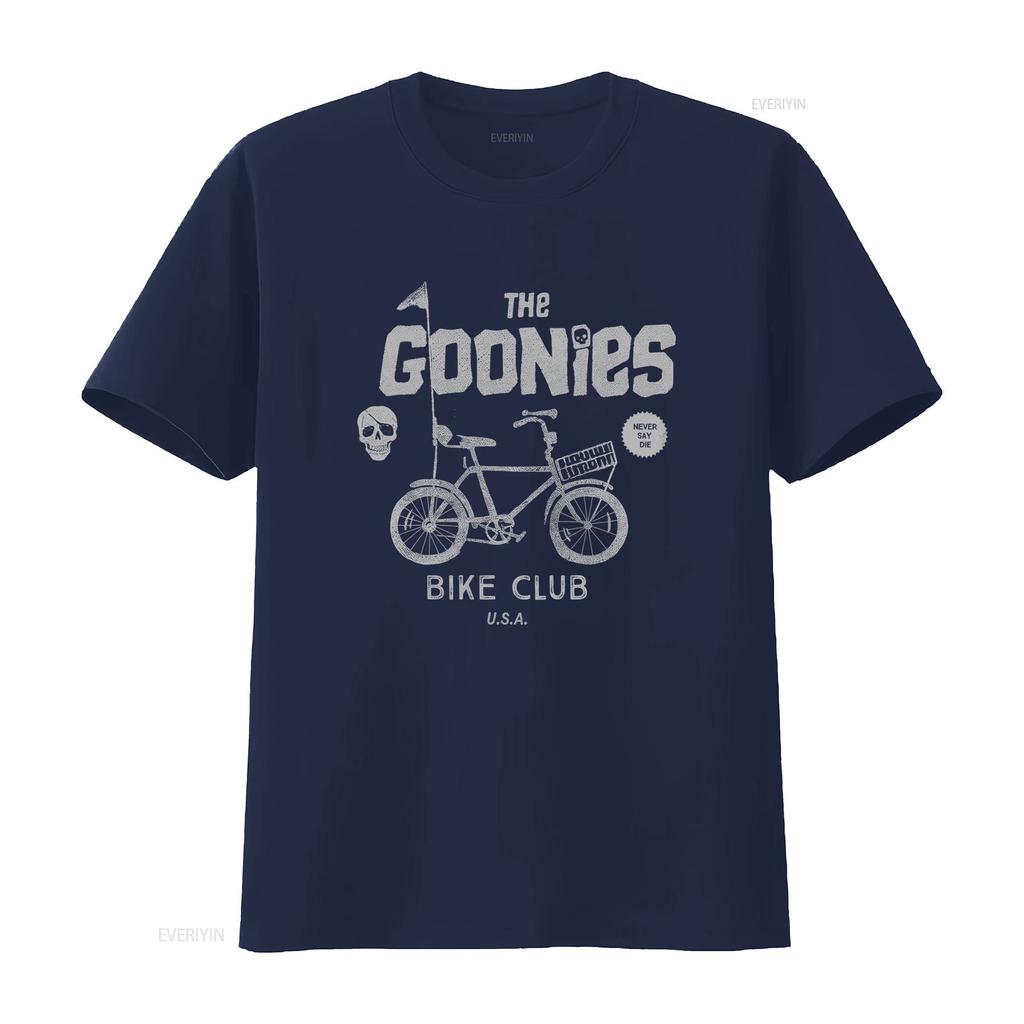 The Goonies Men's Bike Club T Shirt Retro Design with Bicycle Skull 'Never Say Die' Motif vintage Washed Slightly graphic