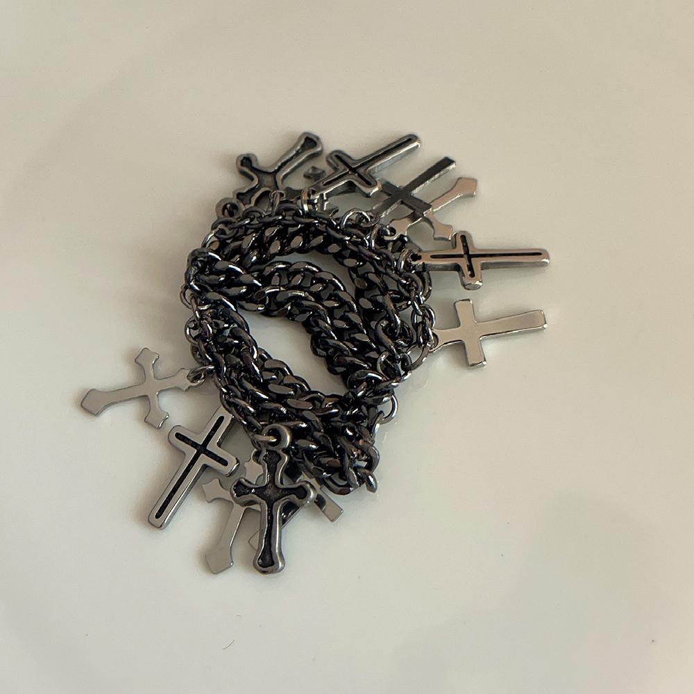 Hip Hop Multi-Layer Ring Black Chain Cross Fringe Pendant Ring Unisex Men Women Fashion Trend Punk Jewelry Accessories