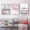Pink Flower Posters Paris Tower Picture Nordic Canvas Painting for Living Room Girls Bedroom Wall Art Prints Fashion Home Decor