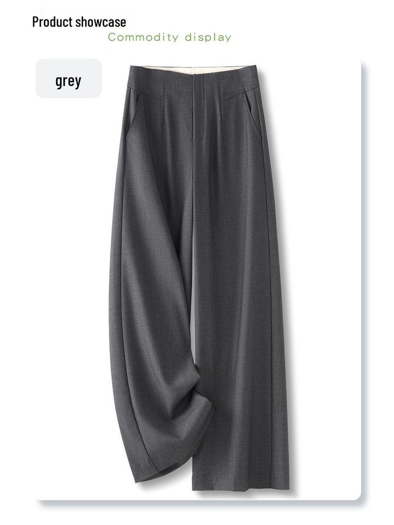 Women's Gray Wide-Leg Drapey Pants - Spring 2025 High-End, Slimming Straight-Leg Trousers