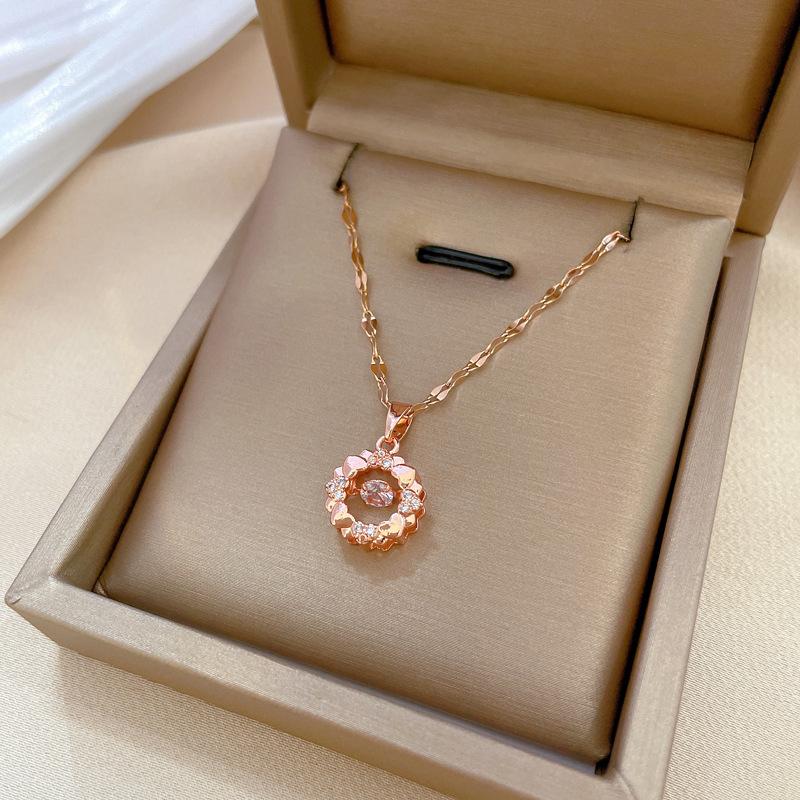 Ring Smart Light Luxury Temperament Gorgeous Full Diamond Necklace Women'S Versatile Collarbone Chain Titanium Steel Chain
