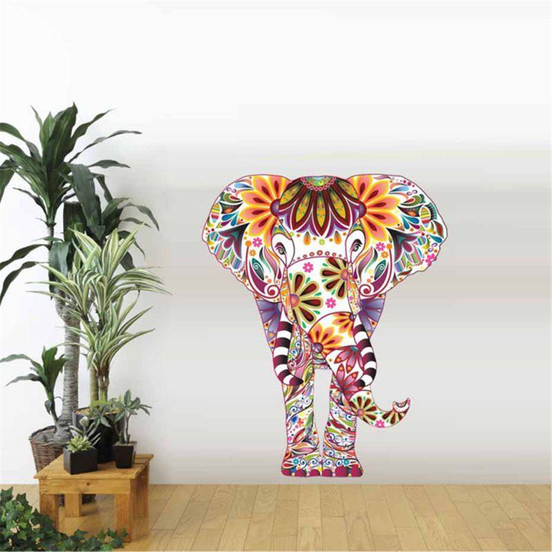 Mandala Color Elephant Wall  Sticker Living Room Bedroom Decoration Self-adhesive Paper Wallpaper