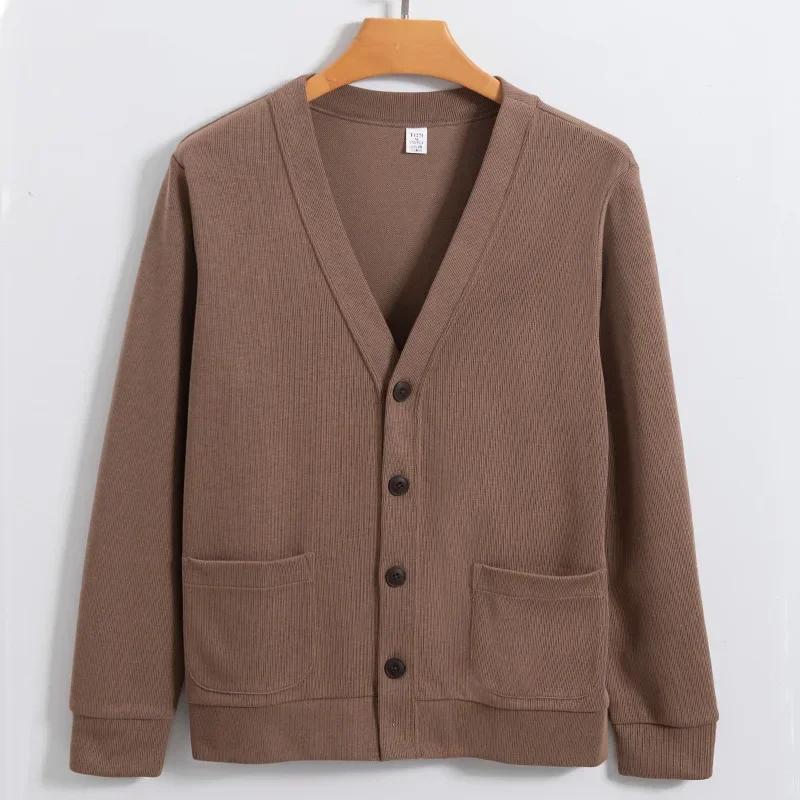Knitted Sweater Cardigan Men Autumn Solid Casual Man Clothes Korean Fashion 80% Cotton V-Neck Collar Sweater Men