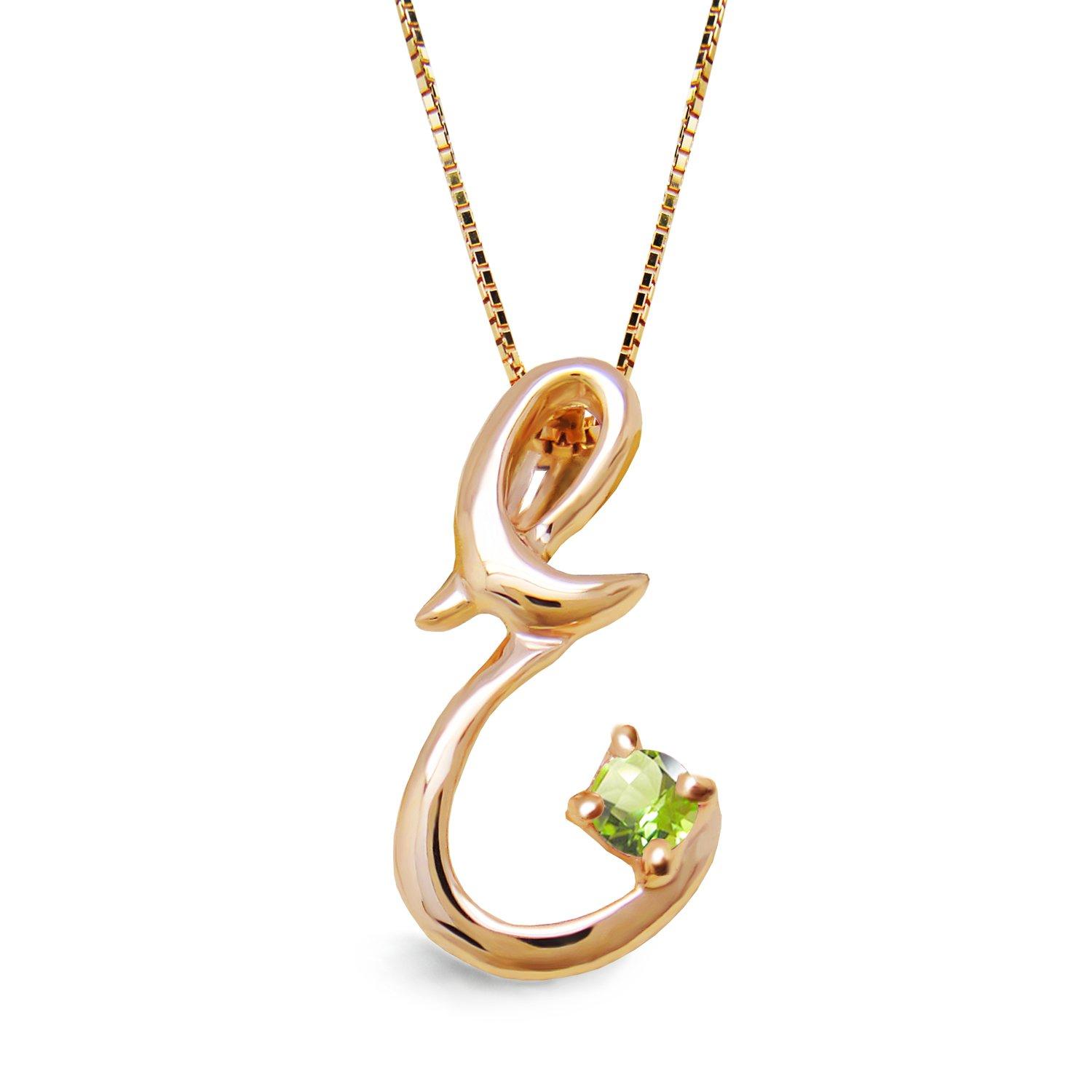

miwahouseki Initial E Selectable Birthstone Pink Gold Alphabet Necklace August Peridot [Miwahouseki]