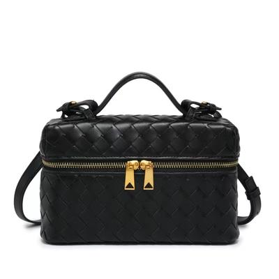 Leather Woven Bag, Women's Cosmetic Bag, Hand-held, Crossbody, Large-capacity Box Bag