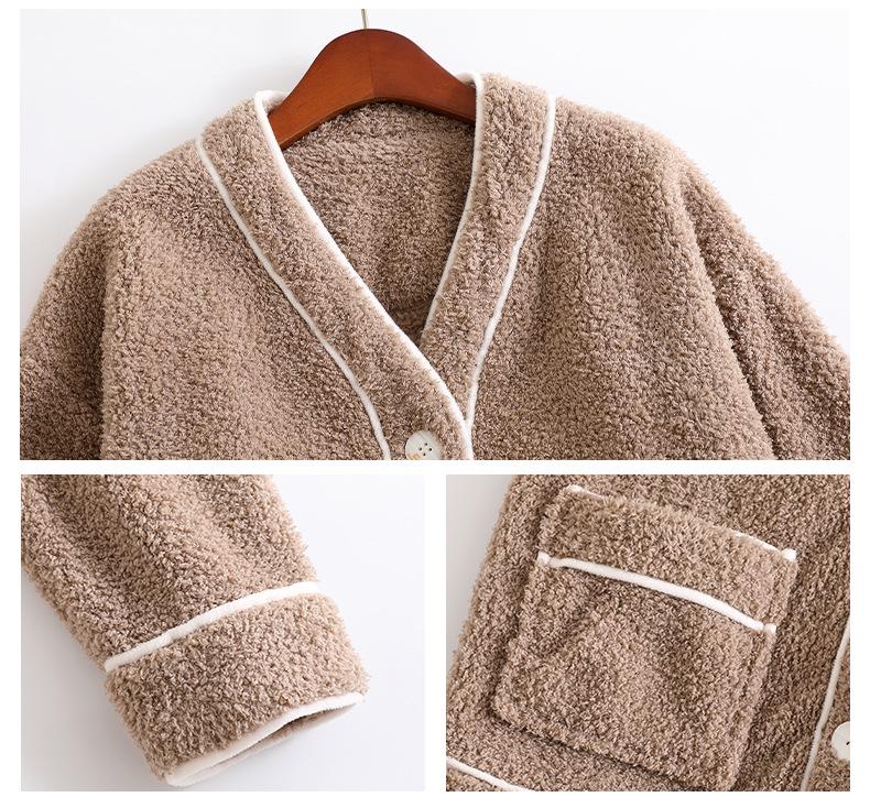 Set pigiama da donna in flanella invernale - Spesso, maniche lunghe, pantaloni, cardigan, caldo, casual, vestibilità ampia