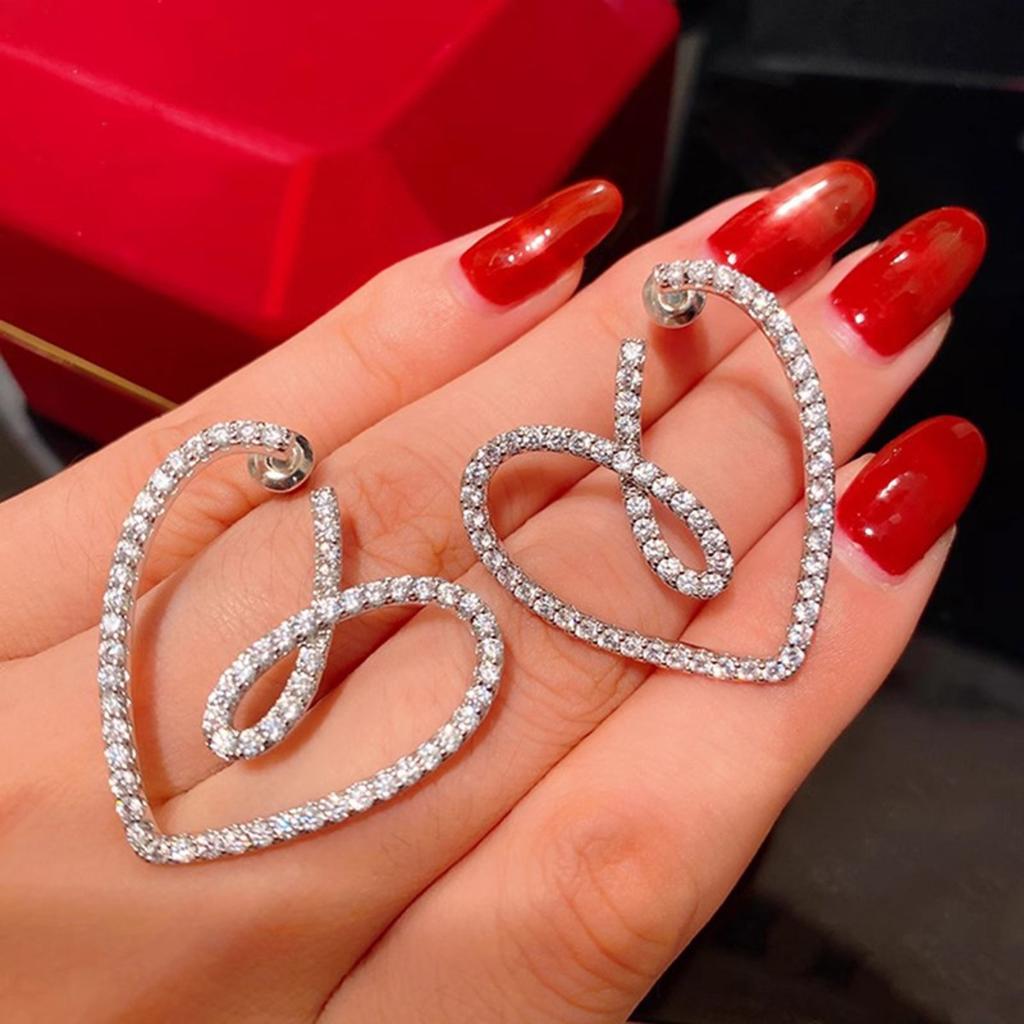 Open Heart Outline Dangle Earrings for Women Sparkly Pave Love Shape Drop Earrings Elegant Party Jewelry