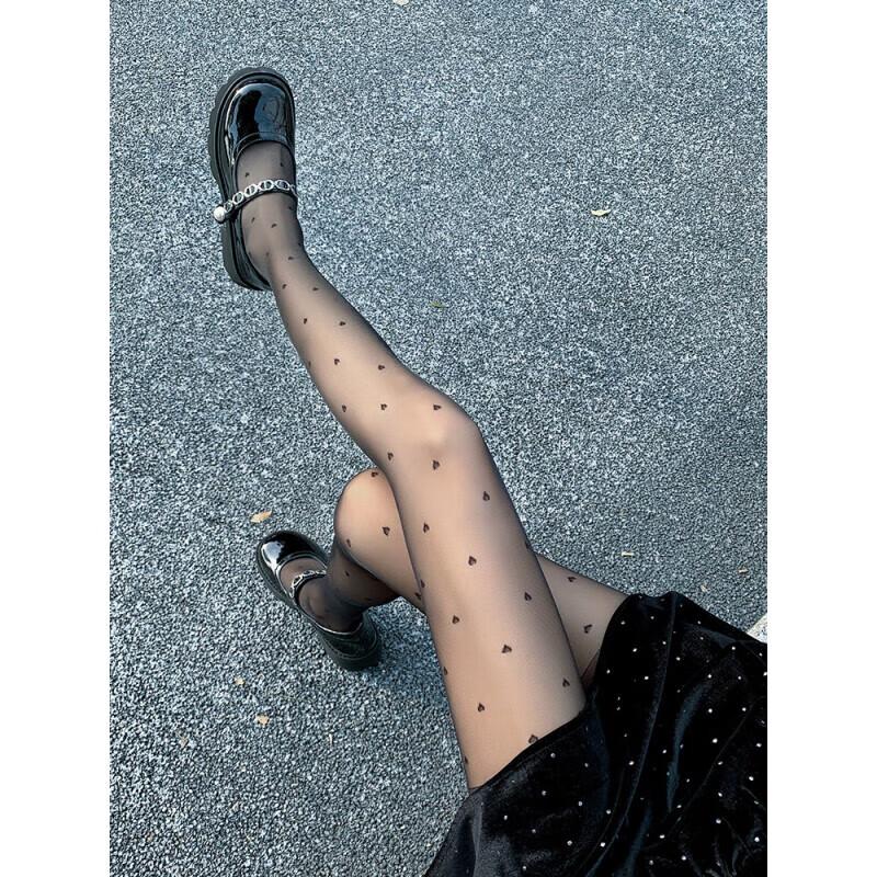 Langsha Women's Sheer Black Polka Dot Love Heart Pantyhose