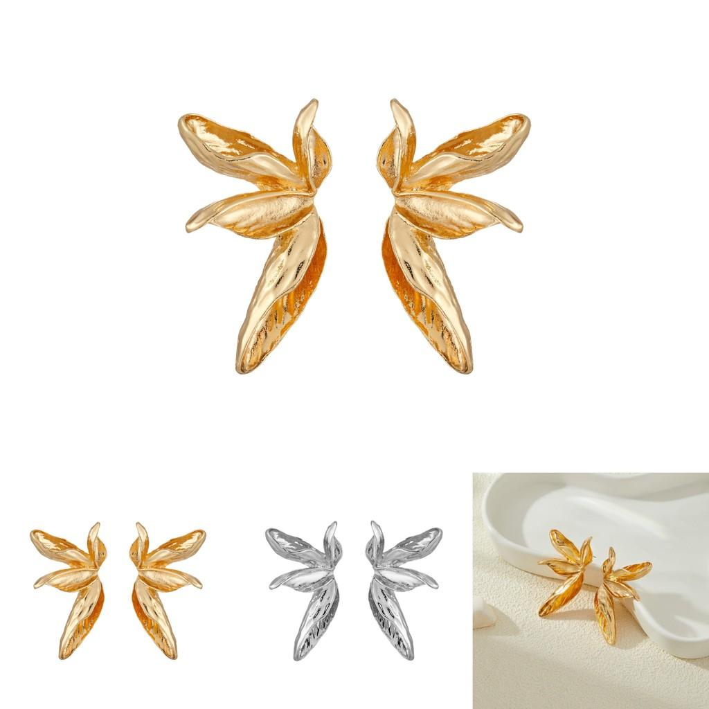 Luxurious Gold And Silver Vintage Floral Leaf Stud Earrings For Women With Plant Motifs