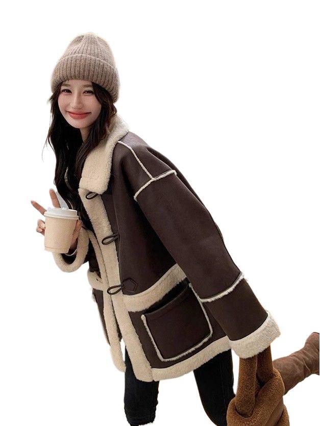Women's Retro Melaard Suede Lambswool Plush Winter Coat