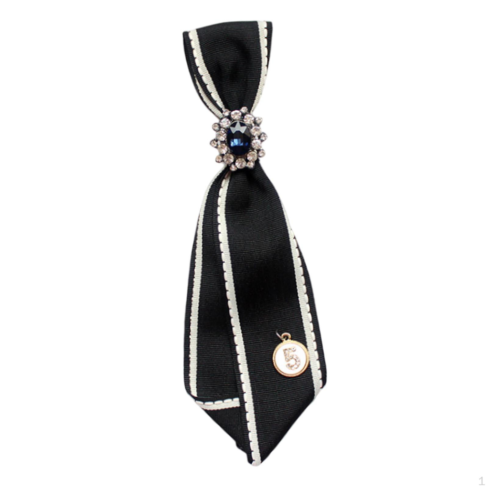 Chic Women s Bow Tie with Ribbon Brooch for Stylish Outfits white black