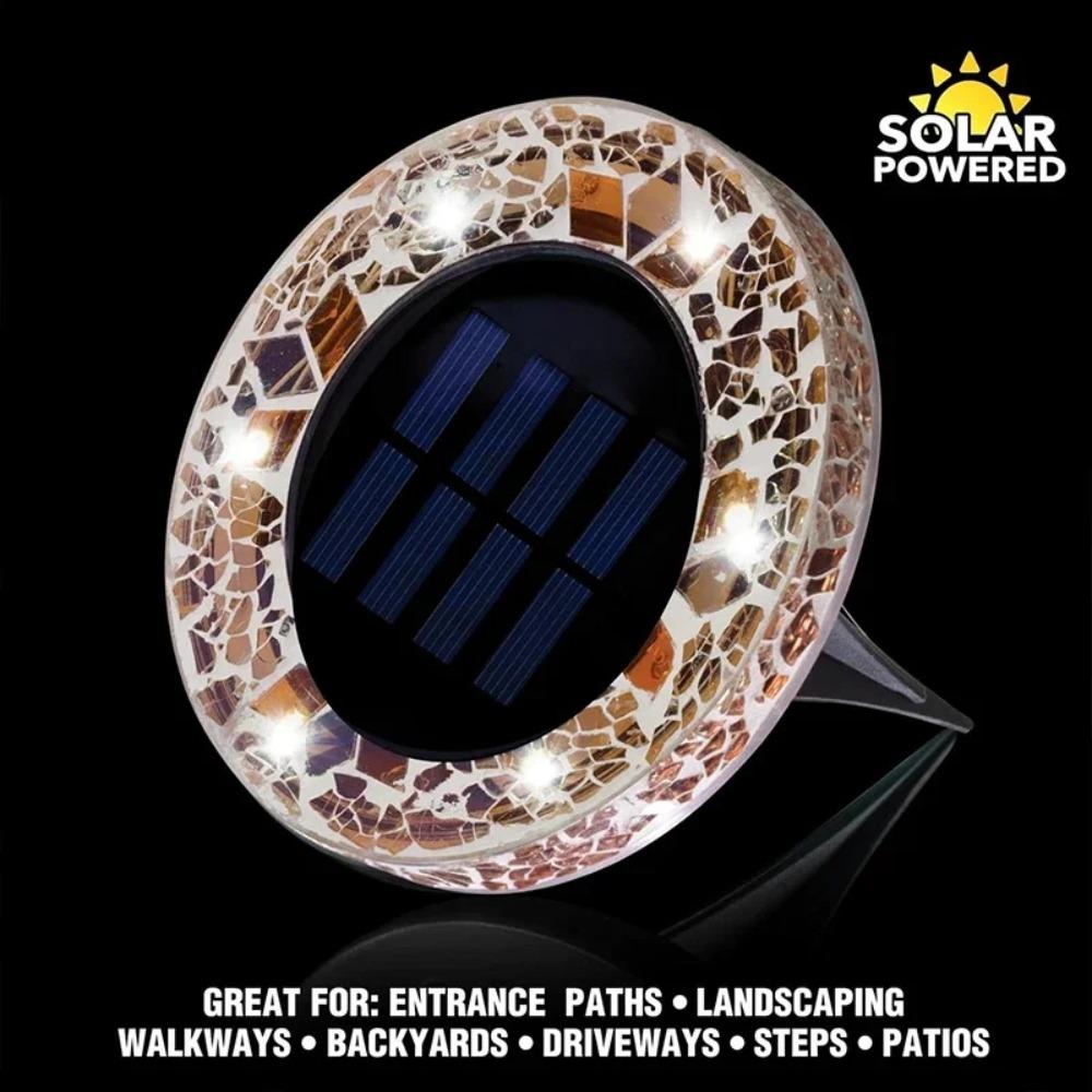 Luce Solare a Disco Mosaico, Illuminazione da Giardino Impermeabile in Vetro, Luci LED Decorative Colorate per Sentieri dal Tramonto all'Alba