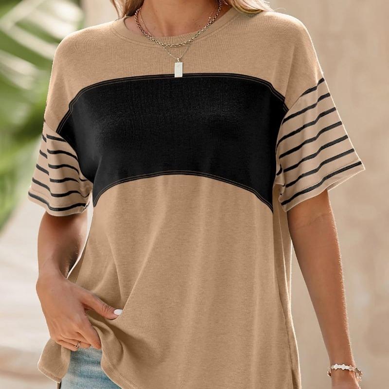 Summer New Round Neck Casual Loose Women's T-shirt Fashion Simple Short Sleeve T shirts for Women Elegant Slim Fit Office Lady Tee Tops 26648