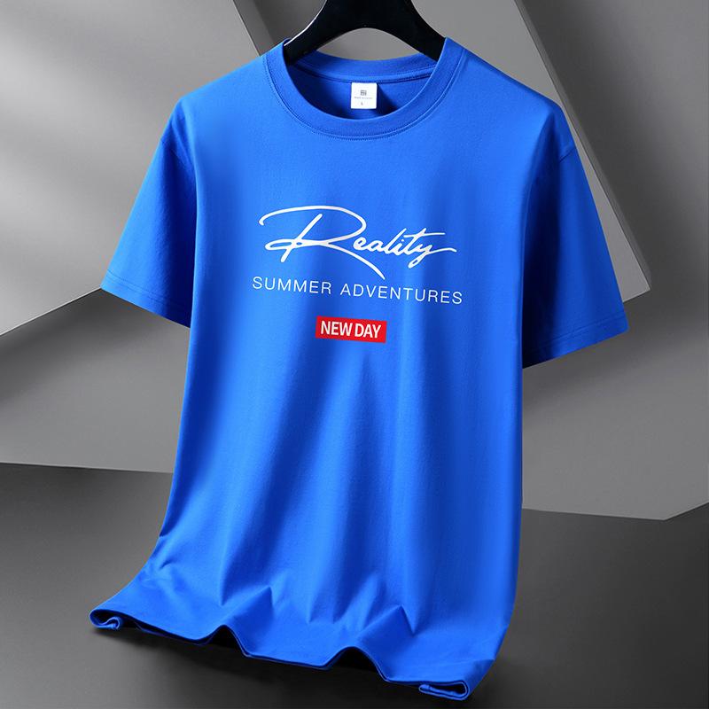 Lucky Black Cat 10 kleuren puur katoenen T-shirt met korte mouwen voor heren, casual ronde hals, los T-shirt, groot formaat S-6XL 5XL blauw