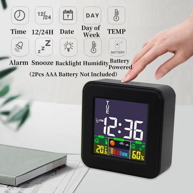 Meteorologická stanice Mini digitální budík s hlasovým ovládáním Podsvícení TEPLOTA Vlhkost Týden Odložené buzení Stolní hodiny 12/24H LCD hodiny
