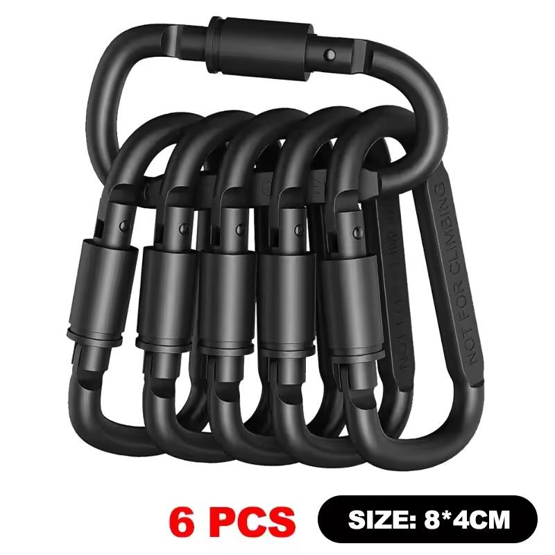 6 Pcs Metal 8cm D Ring Keychain Clips Camping Hiking Daily Hunting Tactical Hook Carabiner Alloy Aluminum Tools ONE SIZE чёрный