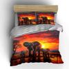 3Pcs African Scenery Elephant Herd At Sunset Print Bedding Set 1 Duvet Cover 2 Pillowcases For Adult And Children Luxury Gift