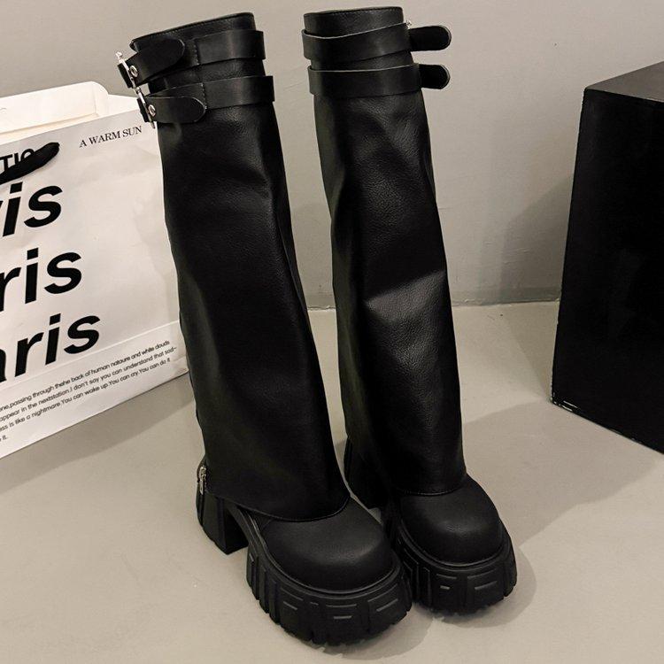 

Брюки ботинки 2025 осень новые на толстой подошве ботинки Мартина съемные два варианта носки ботинки Spice girl ветер увеличивающие рост ботинки женские 40 чёрный