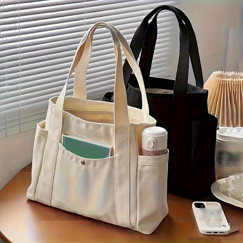 Multiple Pockets Canvas Tote Bag Spacious Canvas Tote Bag with Multiple Pockets Versatile Shoulder & Handbag for School, Work, Travel, and Shopping