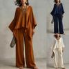Womens V Neck Loose Fit Top with Wide Leg Pants Set Multi Colors