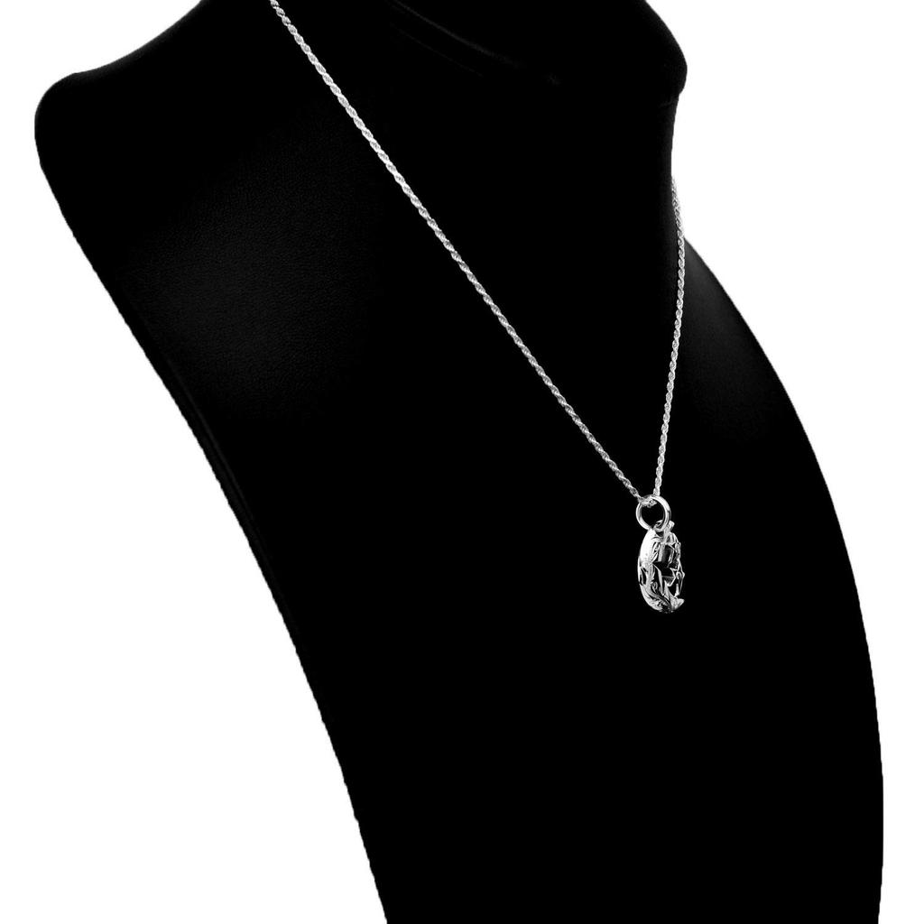 Hawaiian Jewelry Crescent Moon Star Pendant Necklace Silver 925 with 40cm Rope [Leilani] Men's (Comes Chain)