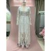 Women White Floral Lace Long Sleeve Deep V Neck Backless Sheer Tulle A Line Summer Wedding Gown Elegant Bridal Evening Prom Formal Party Maxi Dress