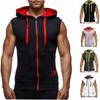Erkek Yaz Rahat Kolsuz Ceket Moda Kontrast Renk Tasarım Kapşonlu Fermuar Hırka Slim Fit Mektup Baskılı Mont