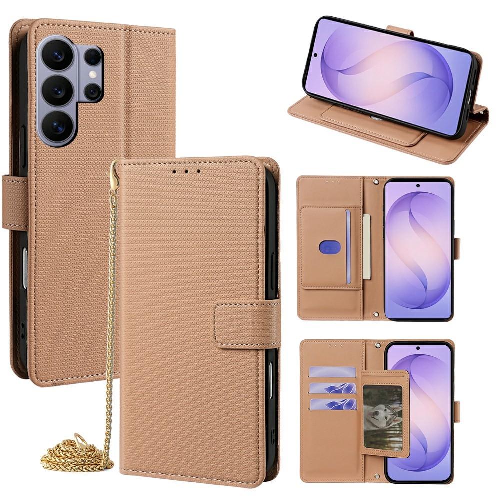 Wallet Case for Galaxy S26 Ultra - Leather/PU, Brown, With Lanyard
