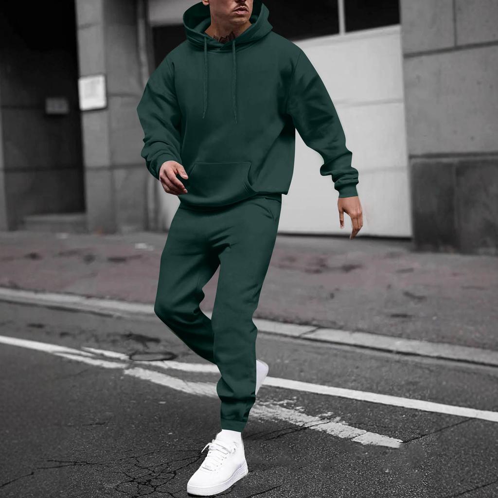 Men's Solid Color Hooded Universal Versatile Hooded Sweatshirt Sweatpants Casual Sports Suit