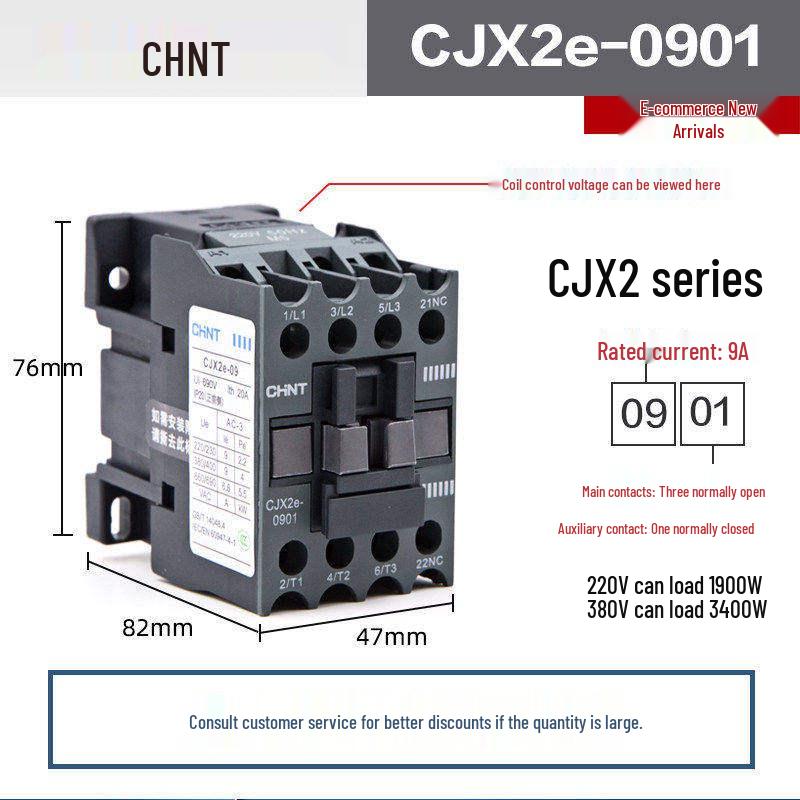 Chint CJX2 AC Contactor Series - 0910/1210/1810/2510/3210 (Voltage: 220V/380V/36V/24V)