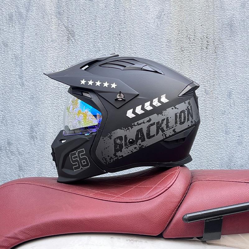 Street Fighter Motorcycle Helmet Men's and Women's Full Helmet Four Seasons Locomotive Retro Detachable Combination Helmet