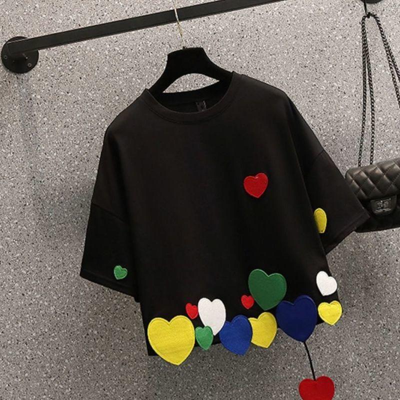 Summer Fashion Short Sleeve T-shirt Women Loose Casual Personality All-match Pullover Tops Female Love Tee