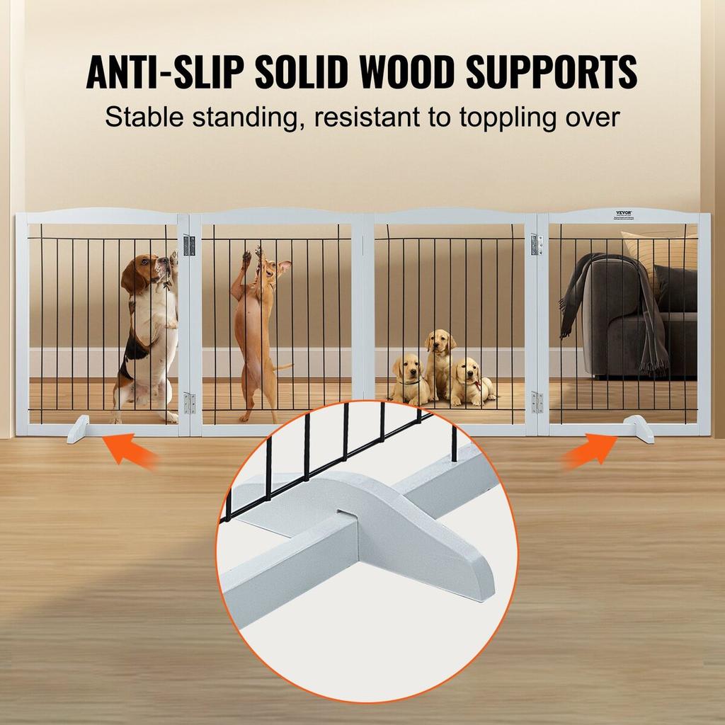 Free Standing Dog Gate 32x96.5 Inch Freestanding Pet Gate Foldable White