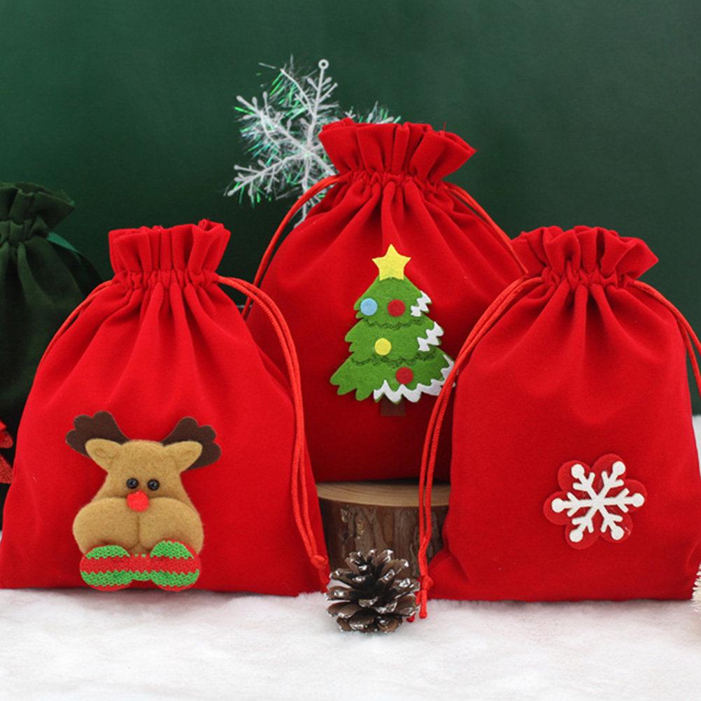 3Pcs Printed Drawstring Candy Bags Christmas Gift Bags for Party Holiday Jewelry Fruits Candies Premium Sturdy