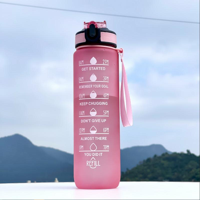 Leakproof Portable Gradient PC Sports Water Bottle with Time Marker,Lockable Lid,Silicone Straw,Fitness&Outdoor Motivational