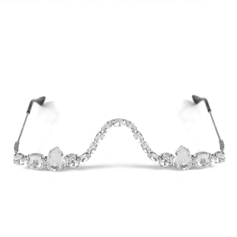 Brille ohne Gläser, Halbrahmen ohne Flachspiegel, Diamant-Dekor-Strass-Brillenfassung, weiblicher Trend