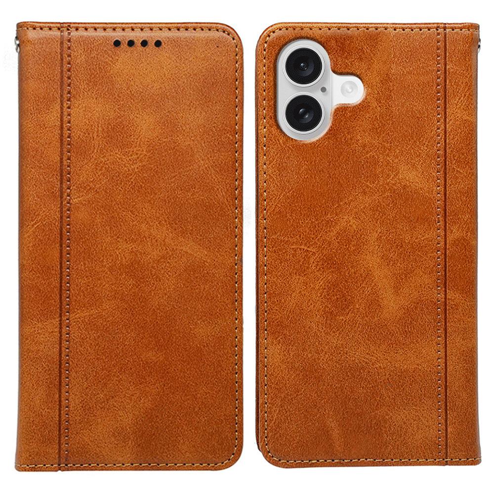 

For iPhone 17 Case Hidden Magnetic Closure Calf Texture Leather Phone Cover Yellow