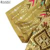 ZANZEA Women Casual Stand Neck Summer Short Sleeve Print Dress